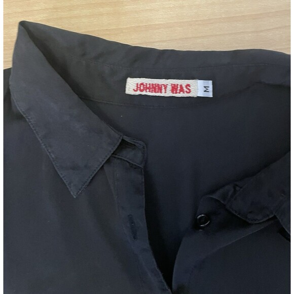 Johnny Was Long Shirt Dress 100% Silk Embroidered On Back Sz Medium - Picture 3 of 11